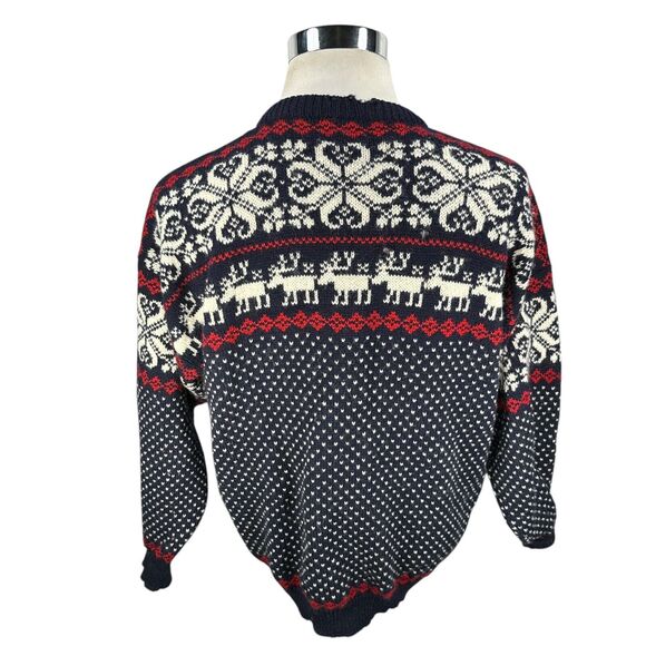 Vintage Rauma Christmas Cardigan Sweater Men's Medium Blue Red Deer Wool READ - Picture 3 of 12